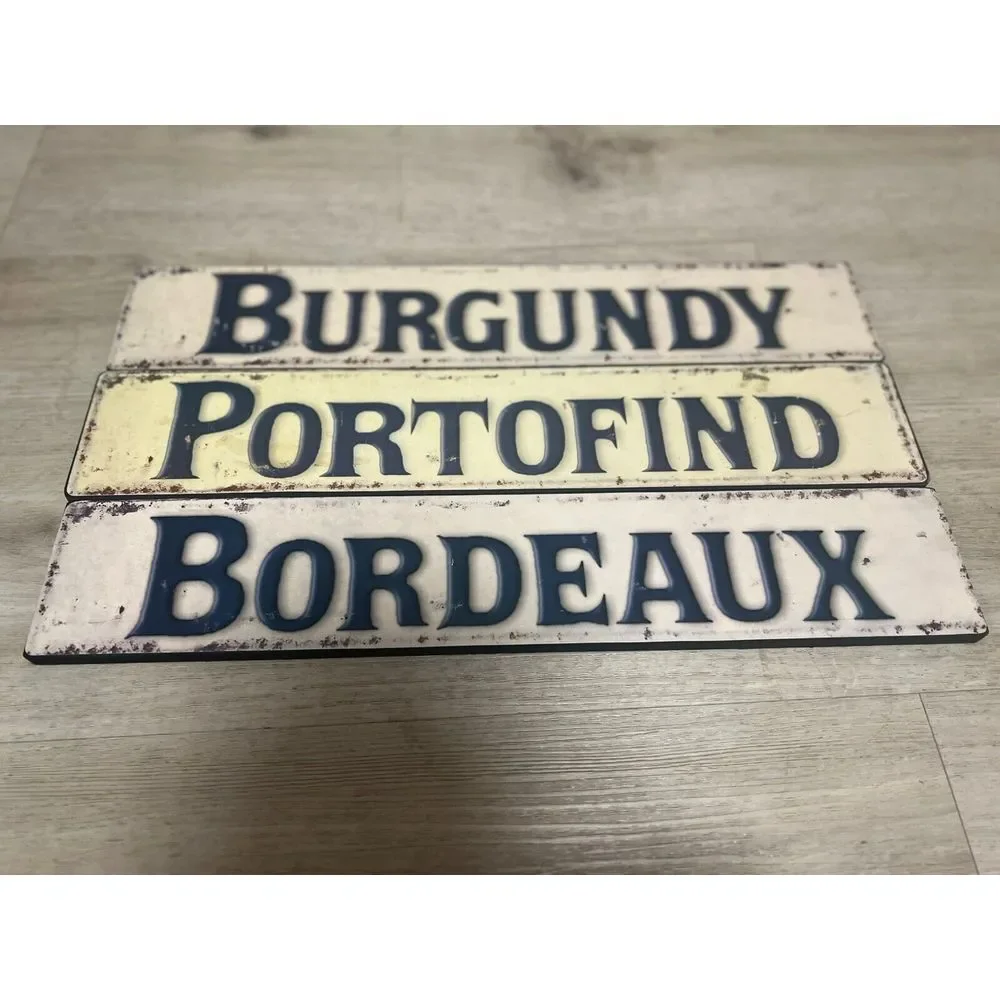 Lot Of 3 Wine Signs Portofino Burgundy Bordeaux Wines France Italy Wall‎ Art
